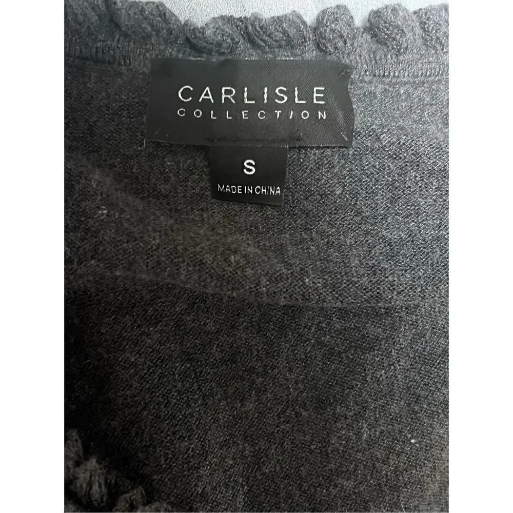 Carlisle Collection Silk and Cashmere Ruffle Sweater Size Small Charcoal Grey Gr - Picture 2 of 9